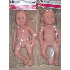 15 INCH ' TWINS BATHABLE, ONE BOY, ONE GIRL WHITE SKIN COLOURED.